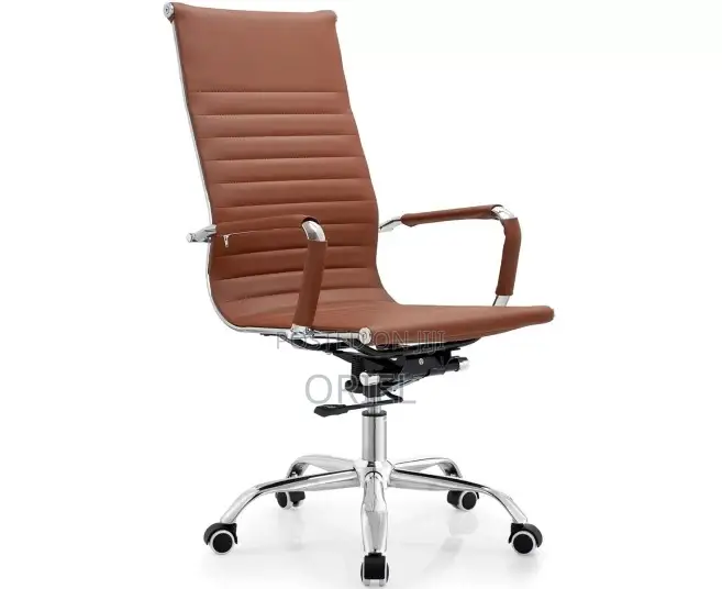 Office Chair : High-Back Brown Leather Staff Chair