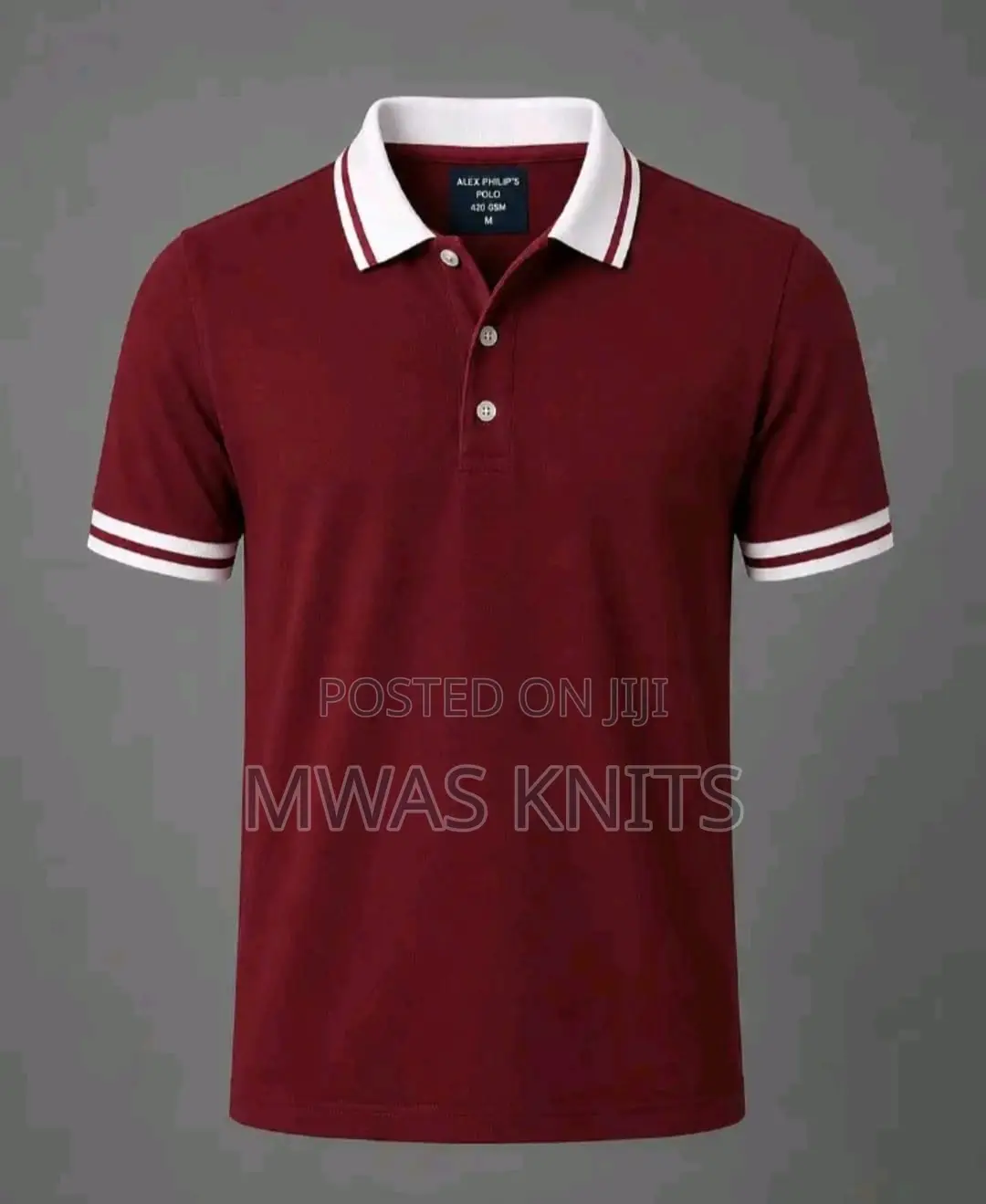 Maroon Collar White Polo T Shirt Fashion Cotton