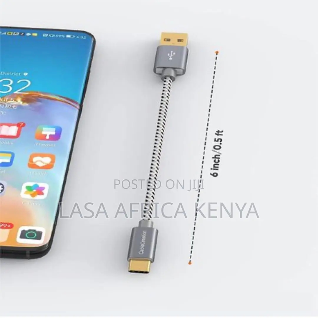 Lasa Usb-c To Usb-a Cable 3a Fast Charge 15cm Grey