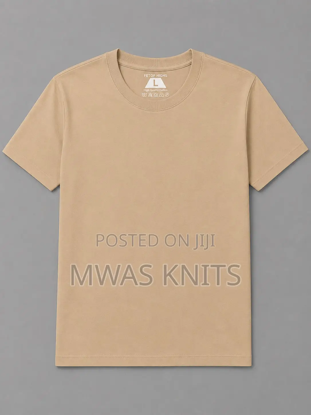 Beige Round Neck T Shirt Pure Cotton Fashion