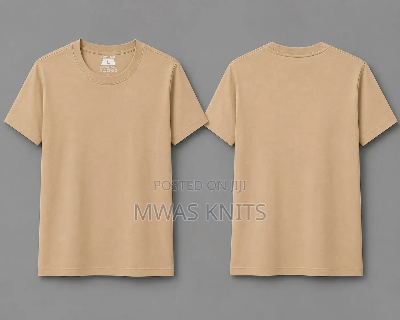 Beige Round Neck T Shirt Pure Cotton Fashion