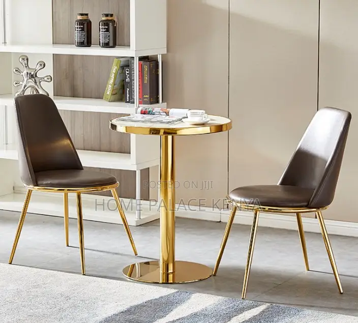 Marble Table: Metal Gold Base With Slate Top Dining Table