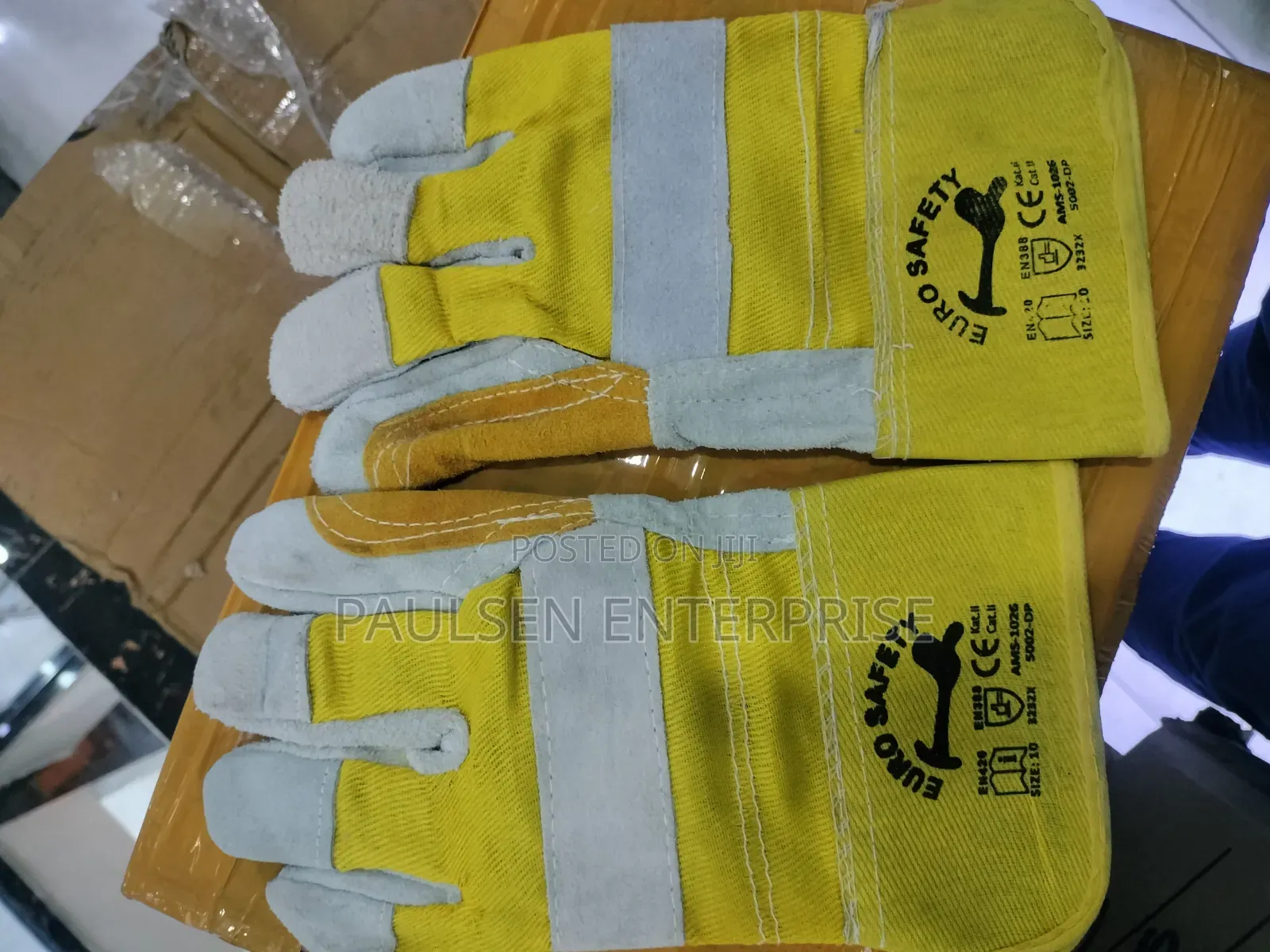 Heavy-duty Double Palm Yellow Leather Safety Gloves