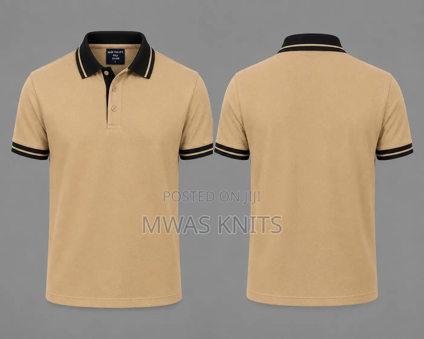 Beige Collar Black Polo T Shirt Fashion Cotton