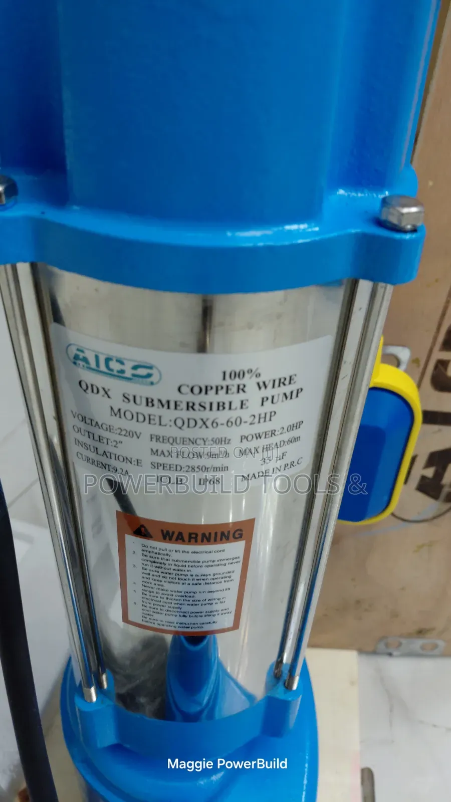 Aico QDX Submersible Waterpump 2hp 60m 9m3/Hr Stainless Pump