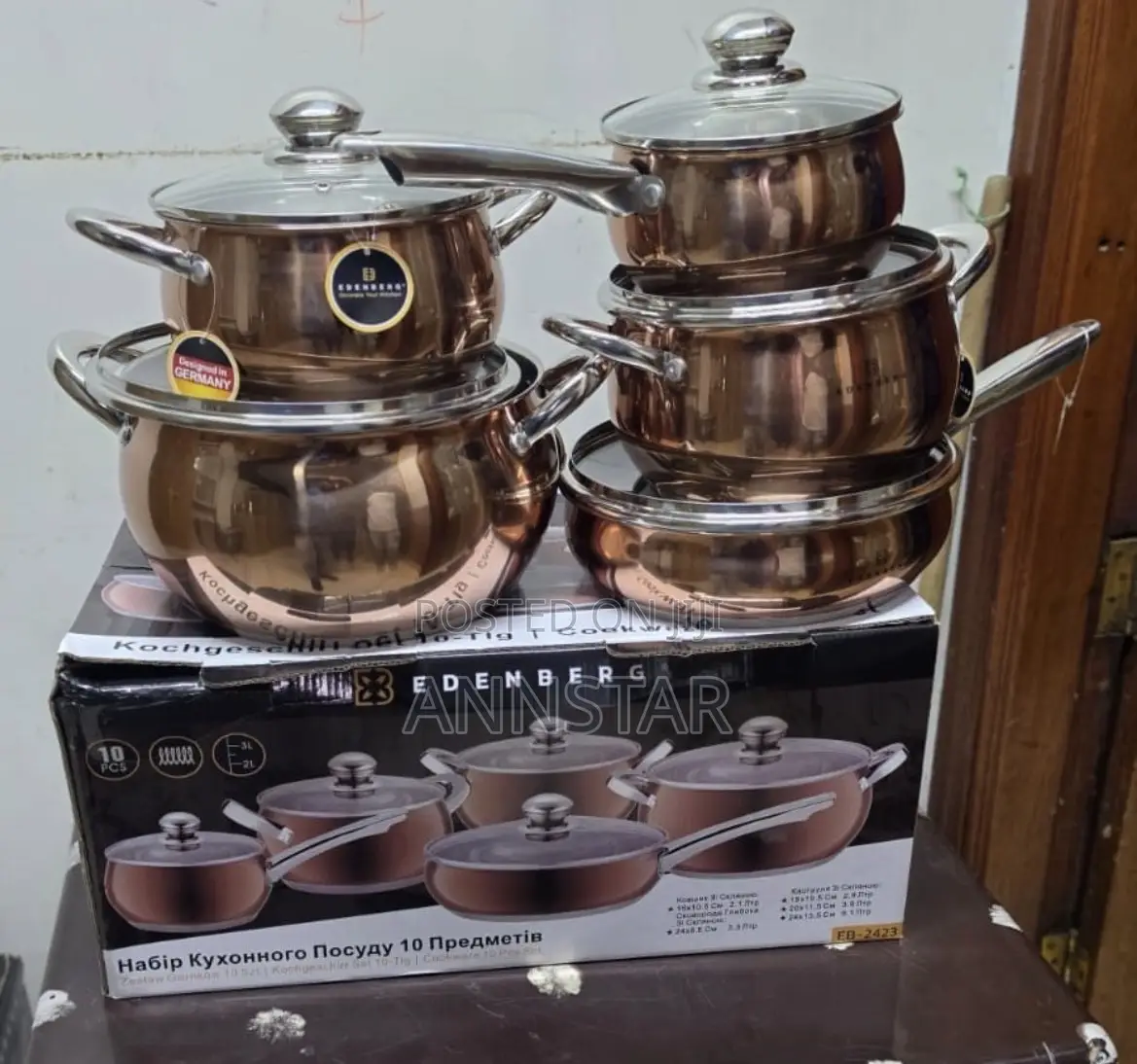 10 Pieces Gold Edenburg Eb-2423 Stainless Steel Cookware Set