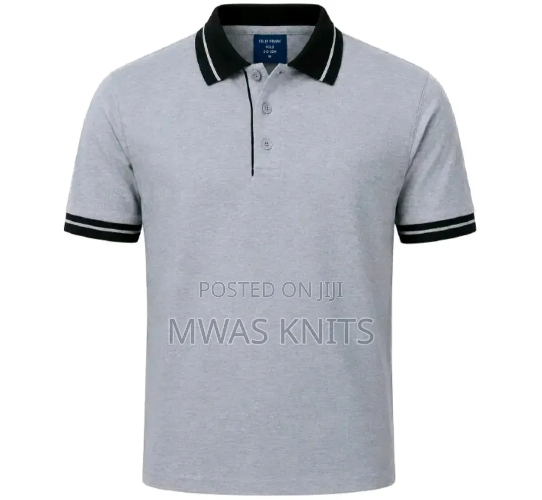Grey Collar Black Polo T Shirt Fashion Cotton