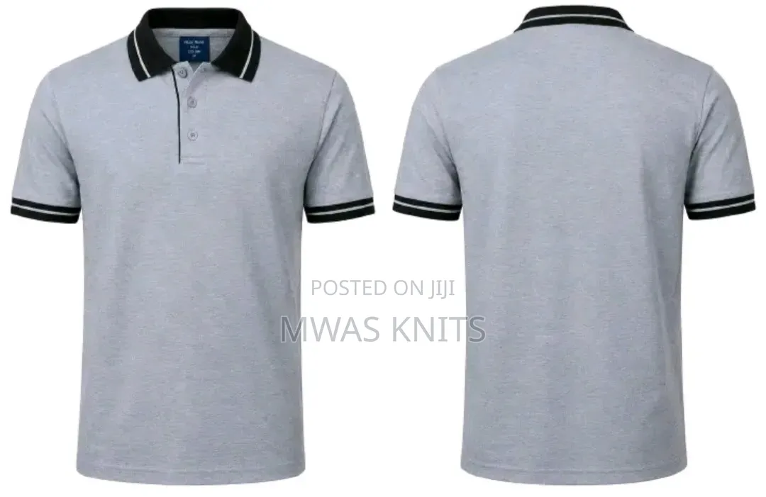 Grey Collar Black Polo T Shirt Fashion Cotton