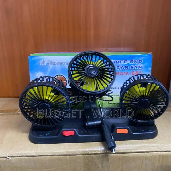 888 Triple Car Fan – 3-Head 12v Vehicle Cooling Fan With 360° Adjustab