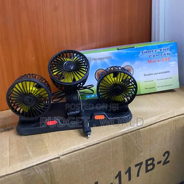 888 Triple Car Fan – 3-Head 12v Vehicle Cooling Fan With 360° Adjustab