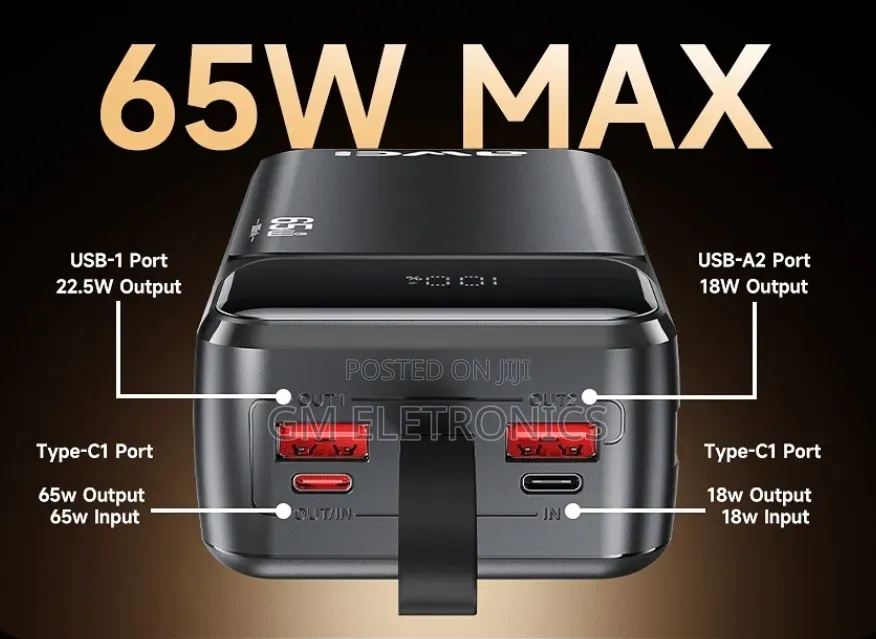 65w Super Fast 30000mah Power Bank With Built-in Cables Led Display.