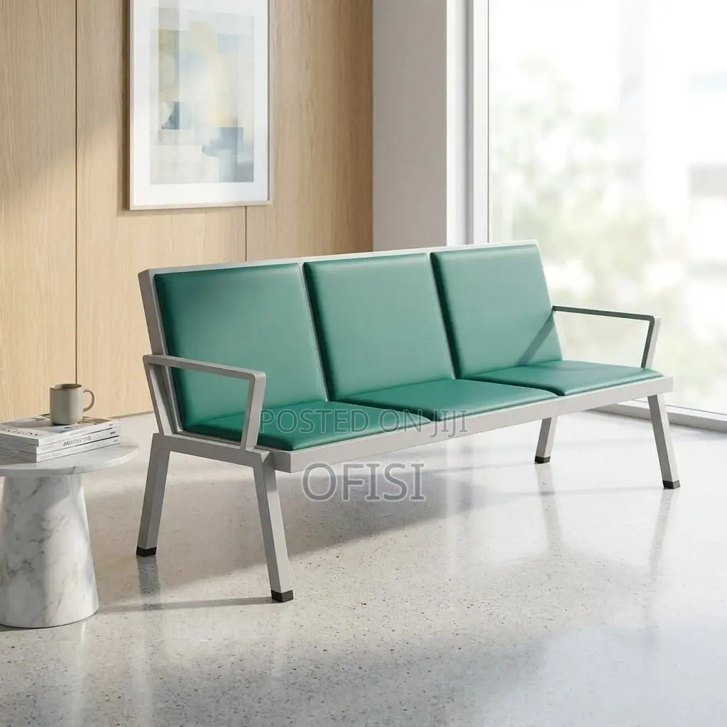 Waiting Bench; Leather Reception 3 Seater Office Bench