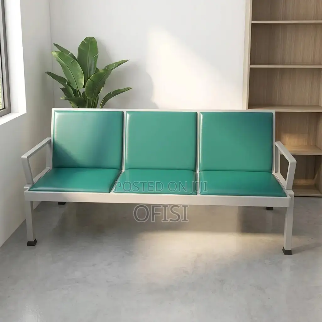 Waiting Bench; Leather Reception 3 Seater Office Bench