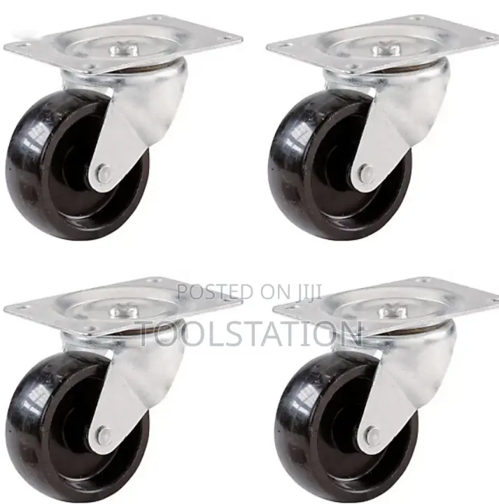 Furniture Rubber Castor Wheels Plate Swivel Type 1 1/2 Inch Set of 4