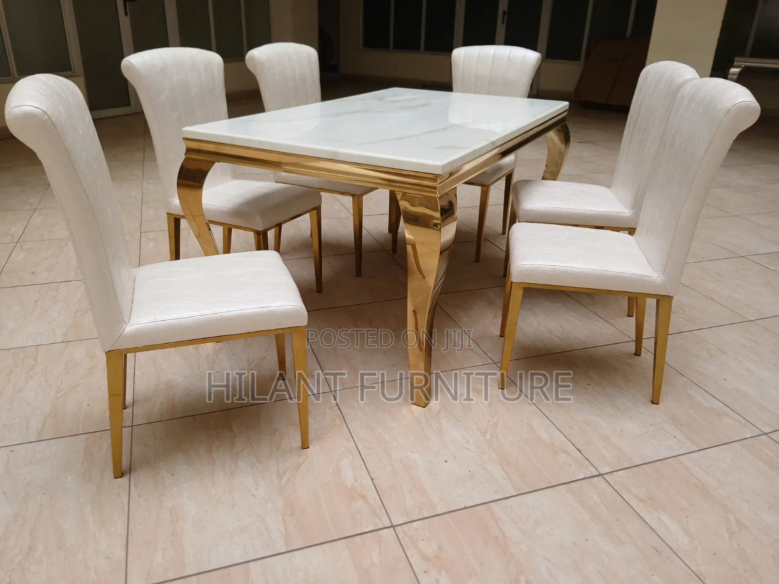 Gold Six-Seater Marble Top Dining Table