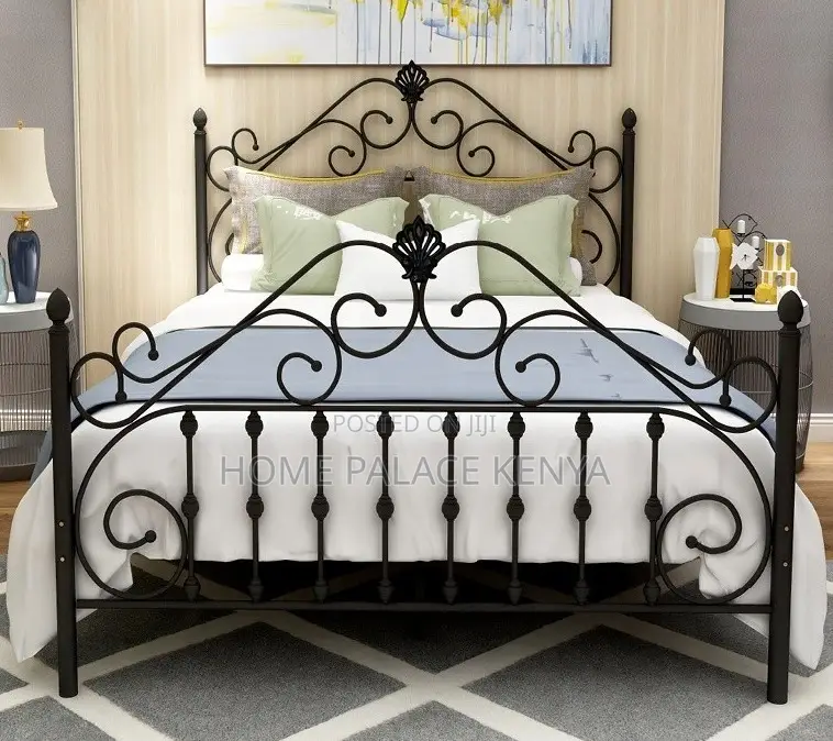 Steel Bed: Steel Bed With Crafted Decorative Frame Art
