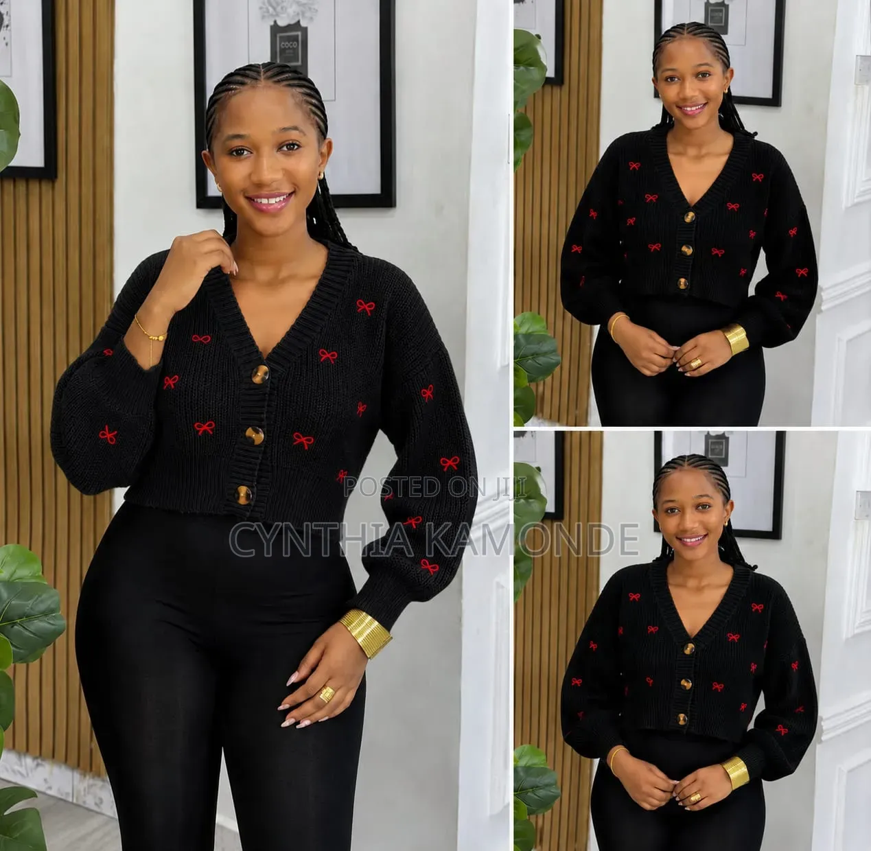 Bow Embroidery Button-Up Cardigan