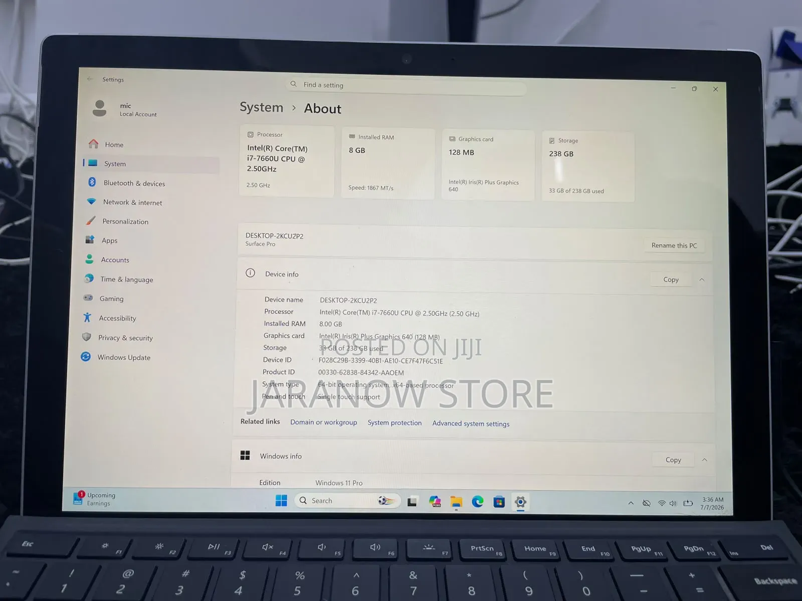 Laptop Microsoft Surface Pro 5 8GB Intel Core i7 SSD 256GB
