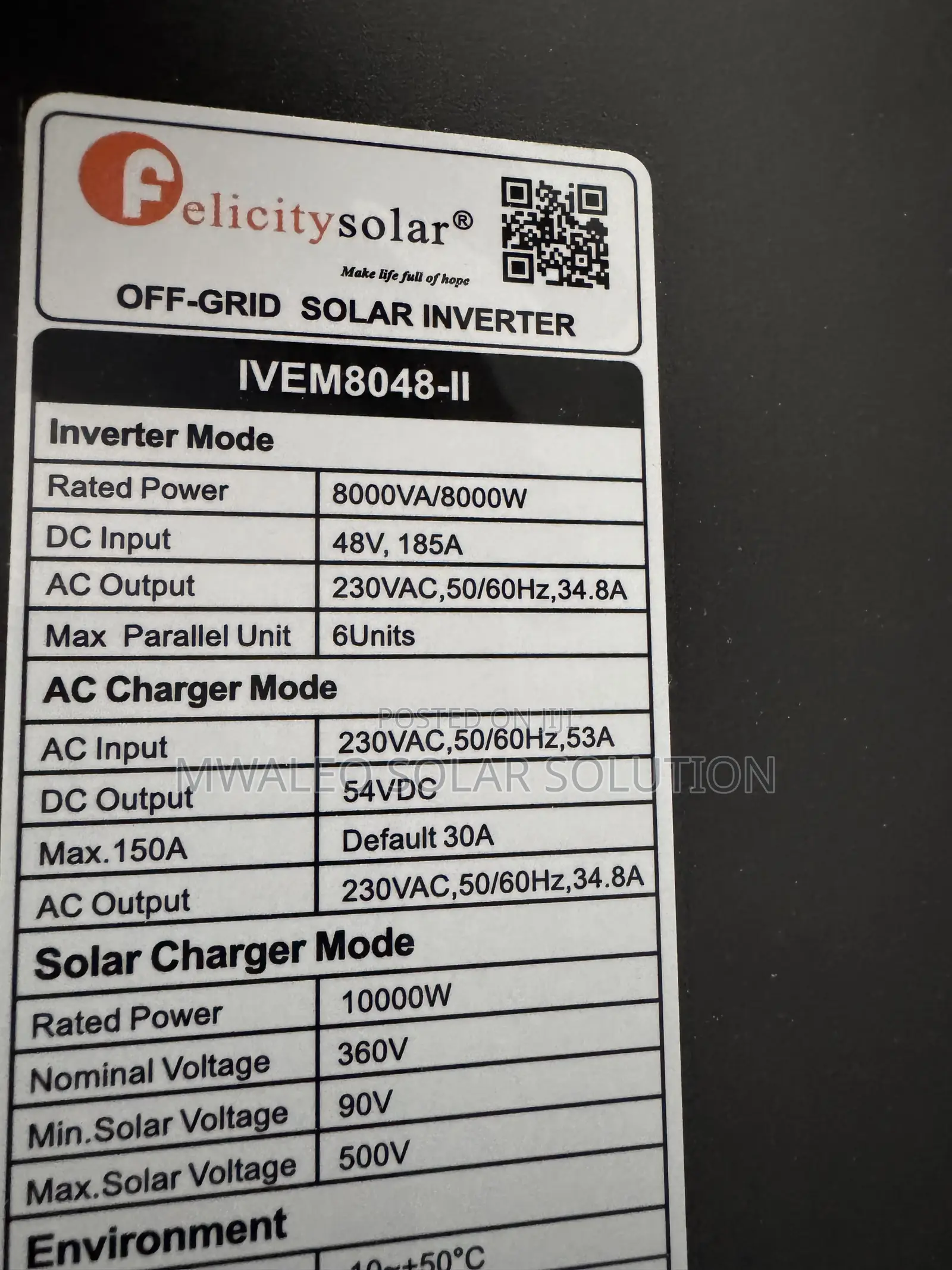 Felicity Solar Off Grid Inverter 8000w 48v