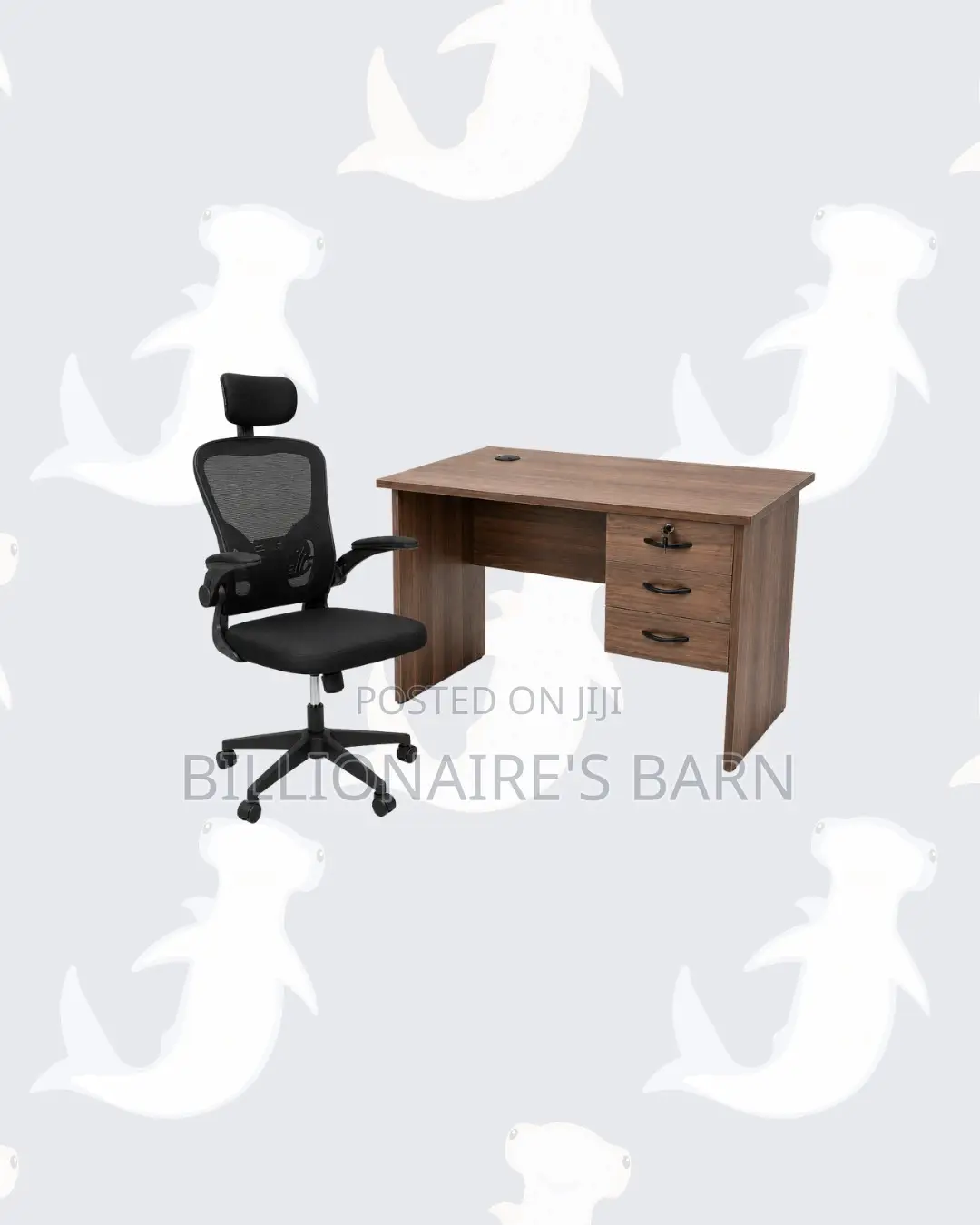 Compact 1m Desk Black Flip-Up Arms Ergonomic Chair for Office Routines