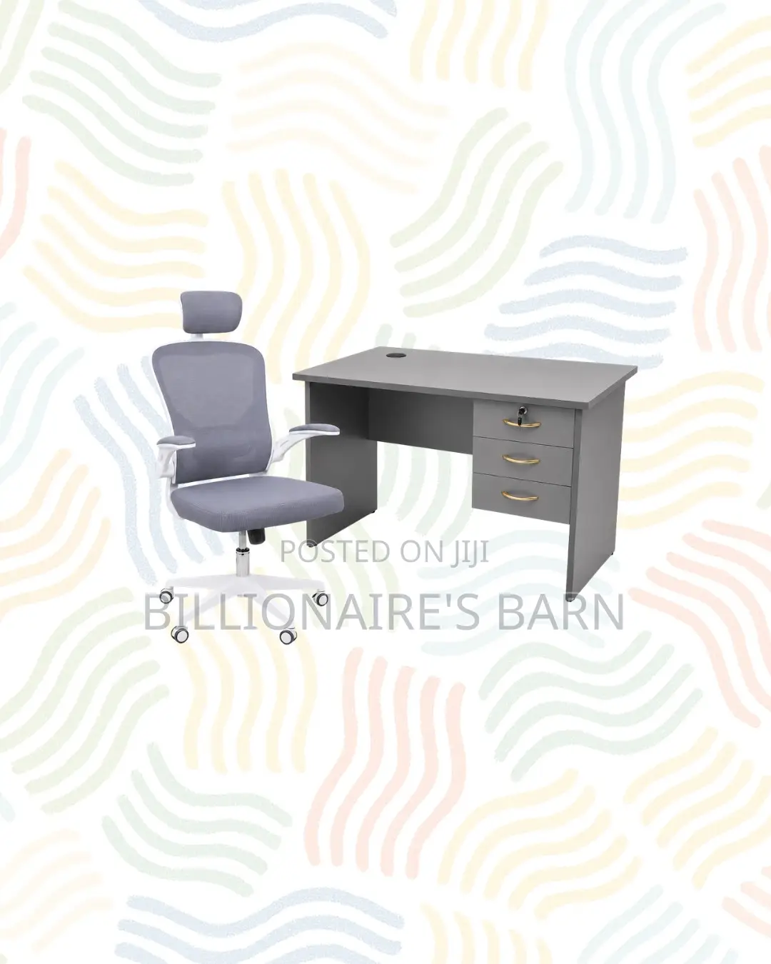 Compact 1m Desk and White Flip-Up Arms Ergonomic Chair for Task Flow