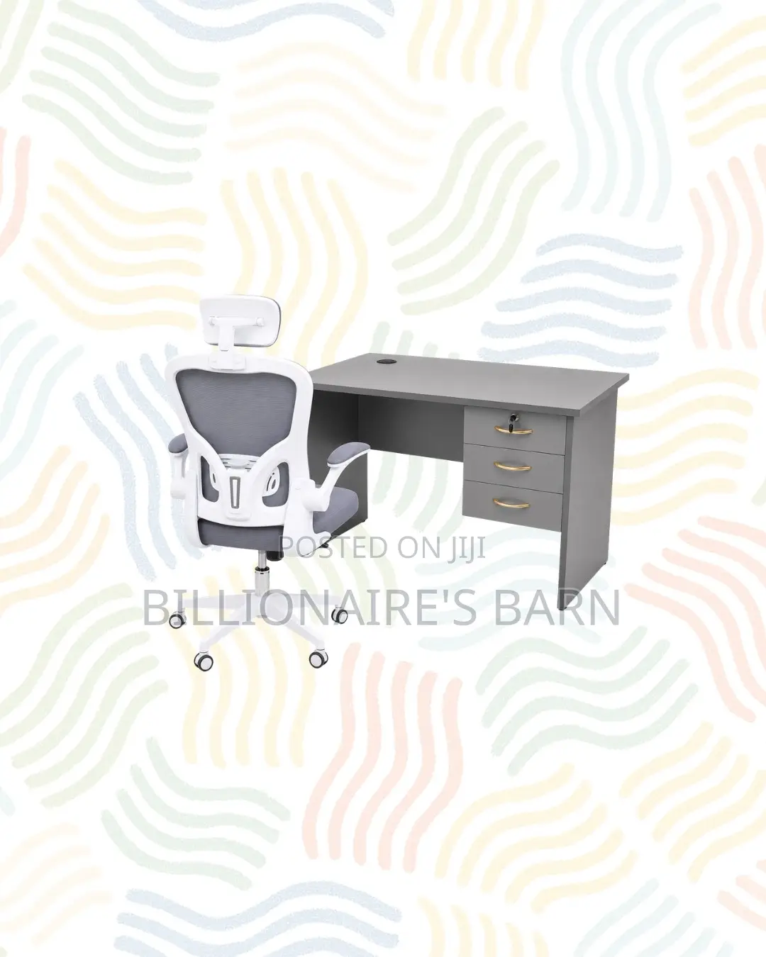 Compact 1m Desk and White Flip-Up Arms Ergonomic Chair for Task Flow