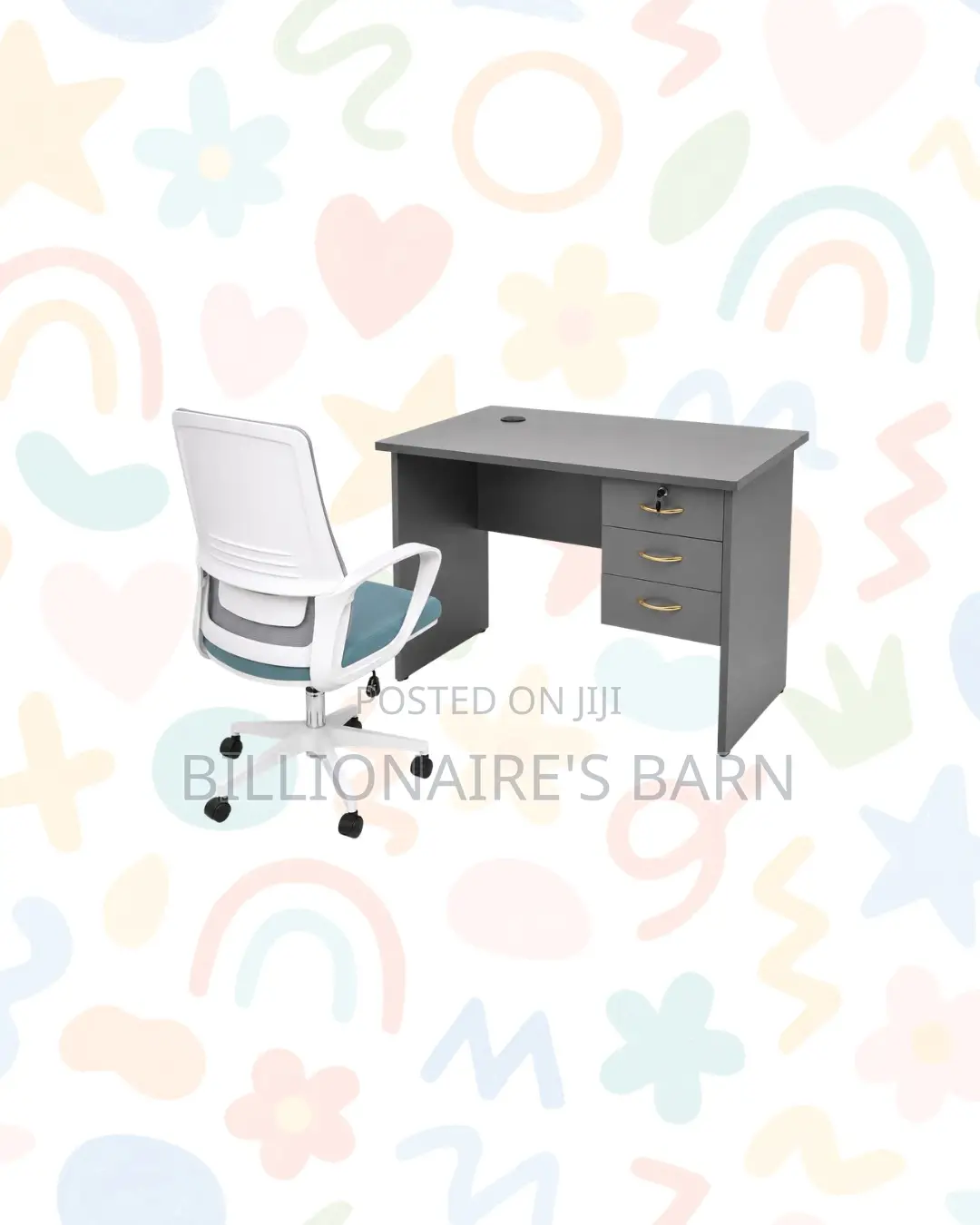 Compact 1m Desk and White Mid-Back Ergonomic Mesh Chair Tidy Working