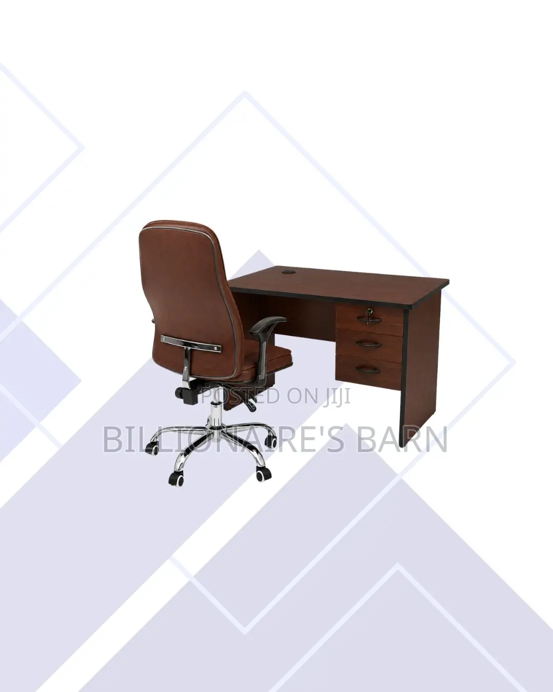 Compact 1m Desk and Brown Executive Leather Chair for Office Routines