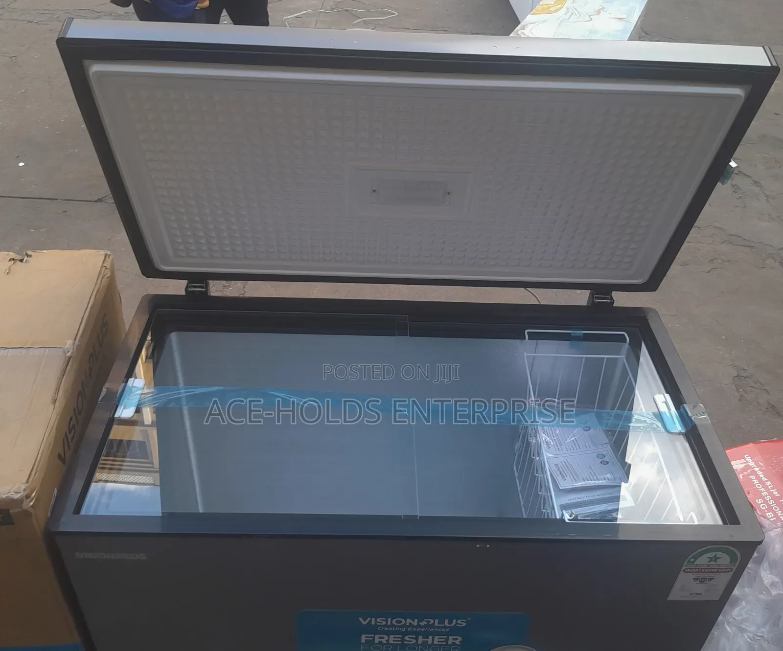 Deep Chest Freezer - Vision 300 Litres (Dark Grey) - Slide-Glass Door