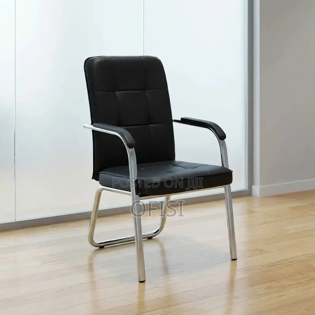 Office Chair; Modern Black Leather Visitor Chair