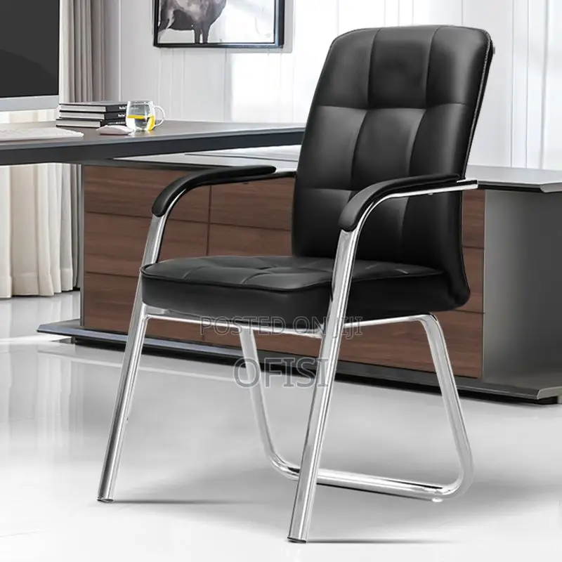 Office Chair; Modern Black Leather Visitor Chair