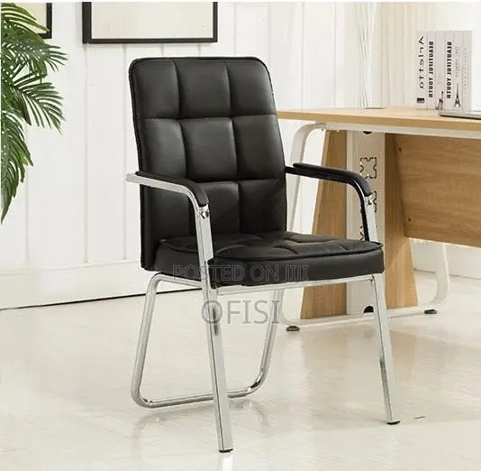 Office Chair; Modern Black Leather Visitor Chair