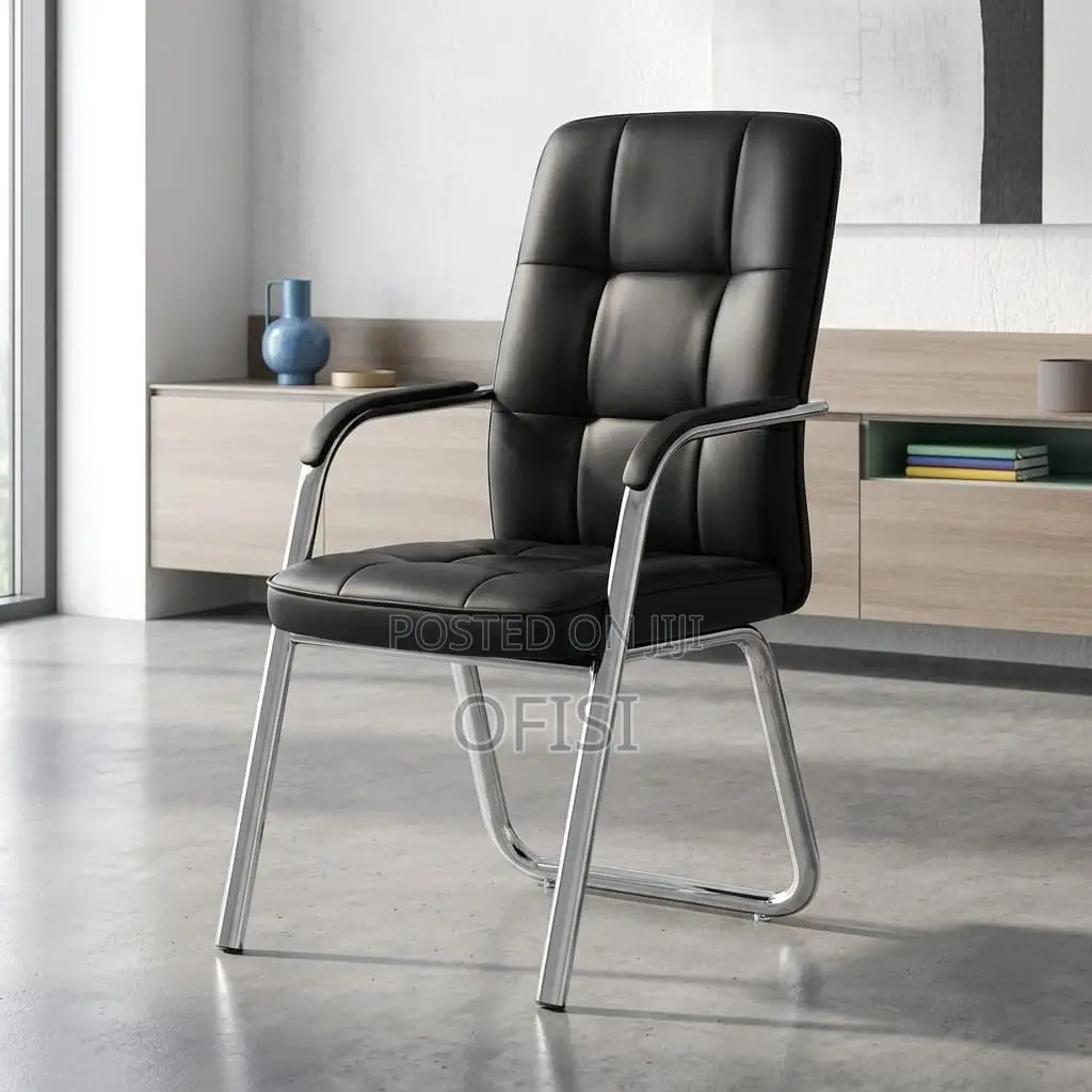 Office Chair; Modern Black Leather Visitor Chair