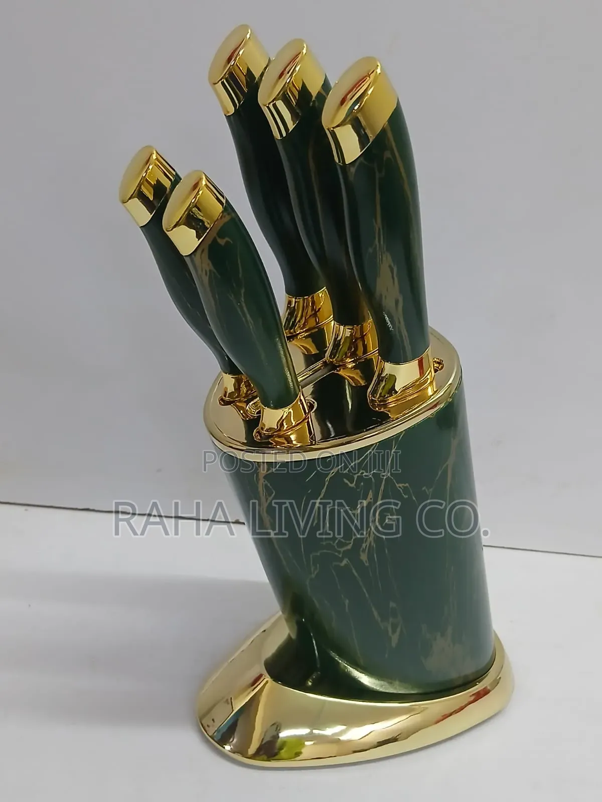 6pc Kitchen Knife Set With Round Stand | Gold Base | 2 Colours