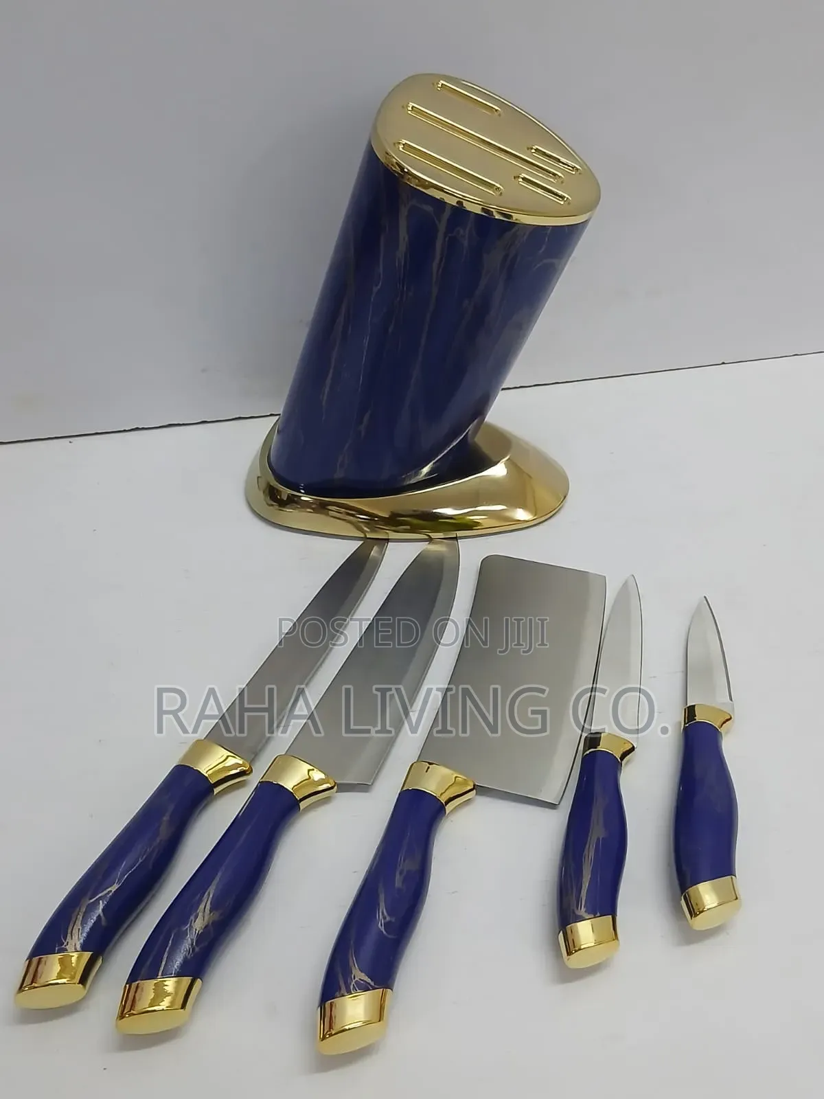 6pc Kitchen Knife Set With Round Stand | Gold Base | 2 Colours