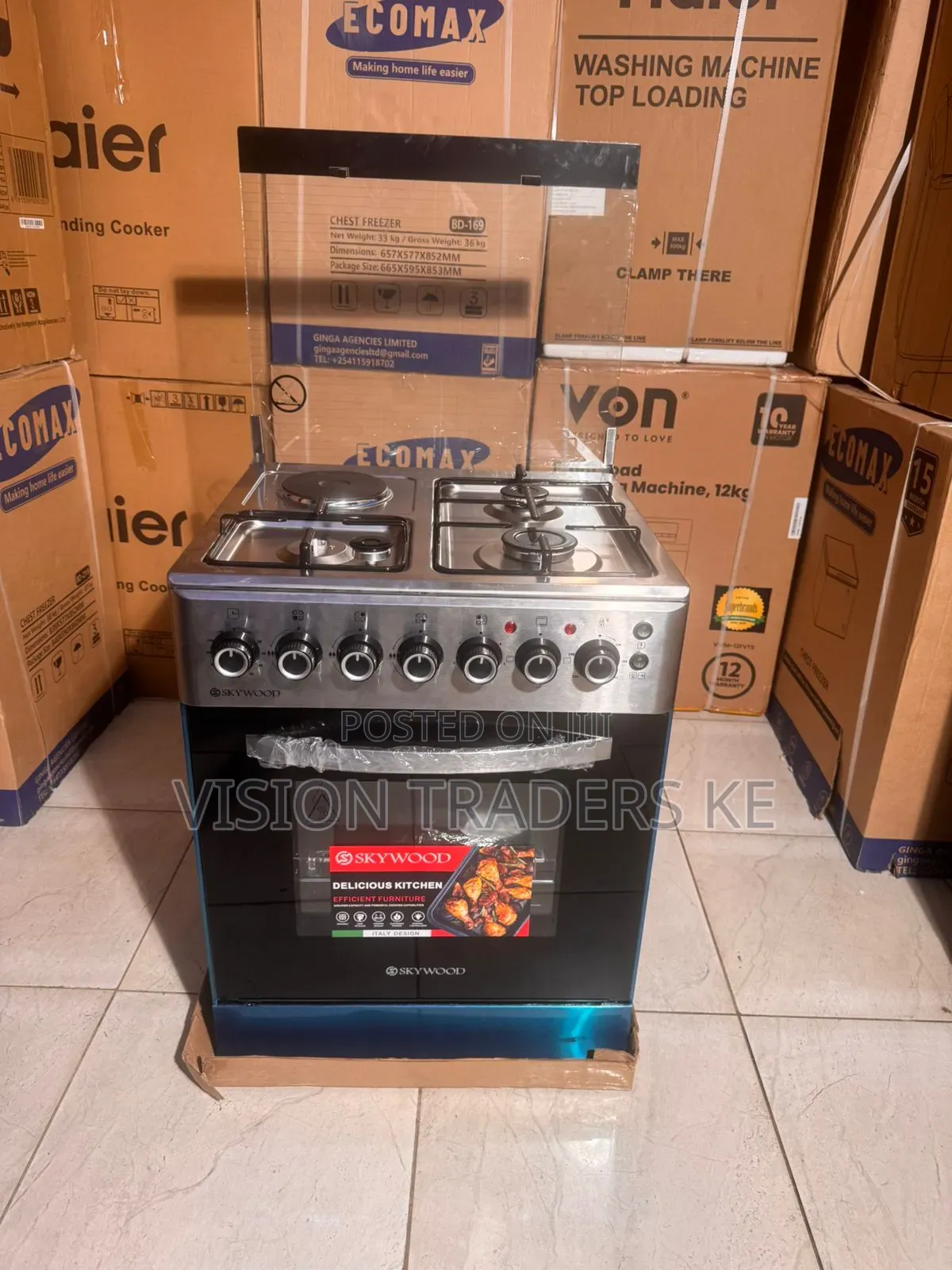 Skywood 60x60 3+1 Standing Cooker, Electric Oven, Stainless Steel Top