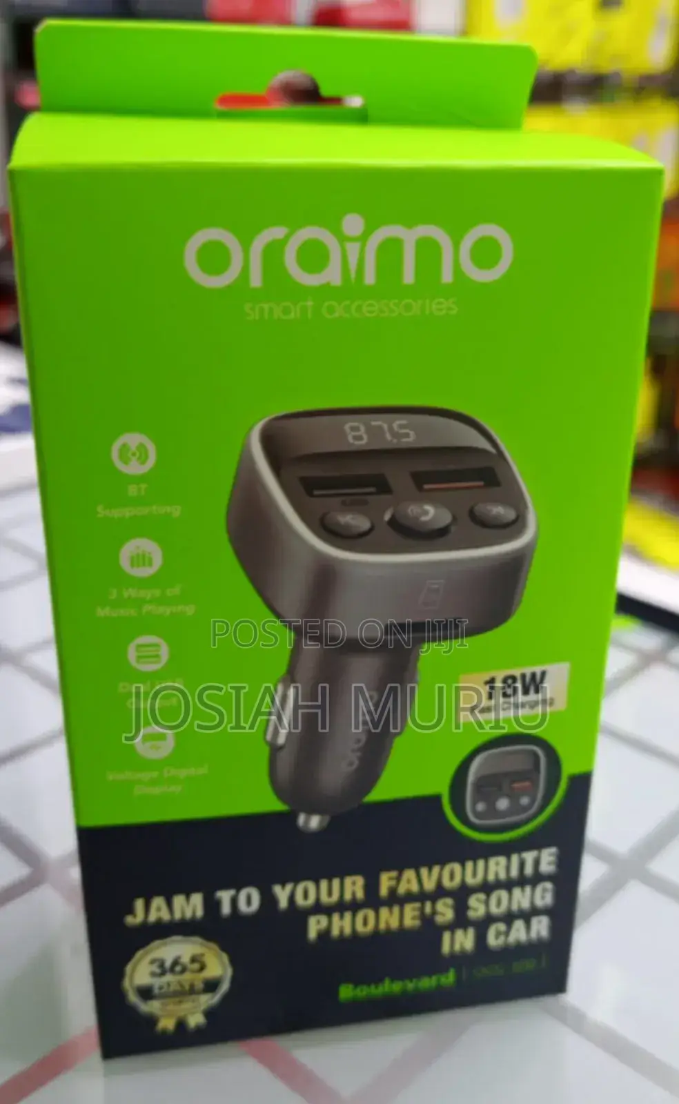 Oraimo Dual USB Bluetooth Fm Transmitter With 18w Fast Charger