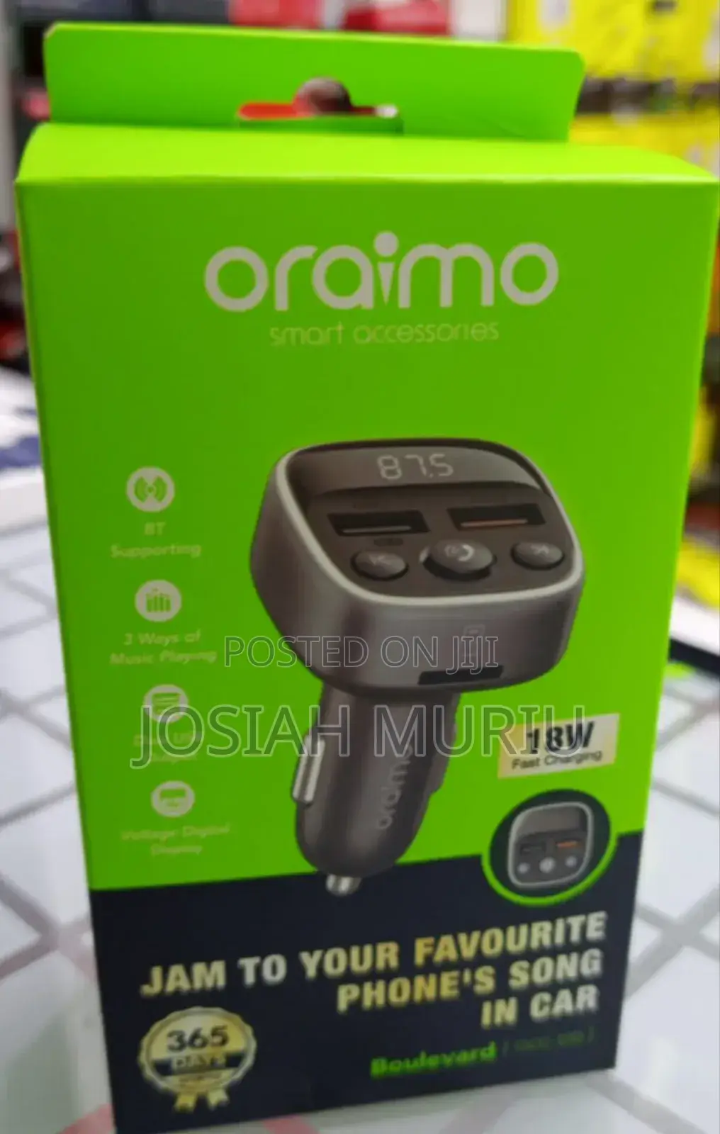 Oraimo Dual USB Bluetooth Fm Transmitter With 18w Fast Charger