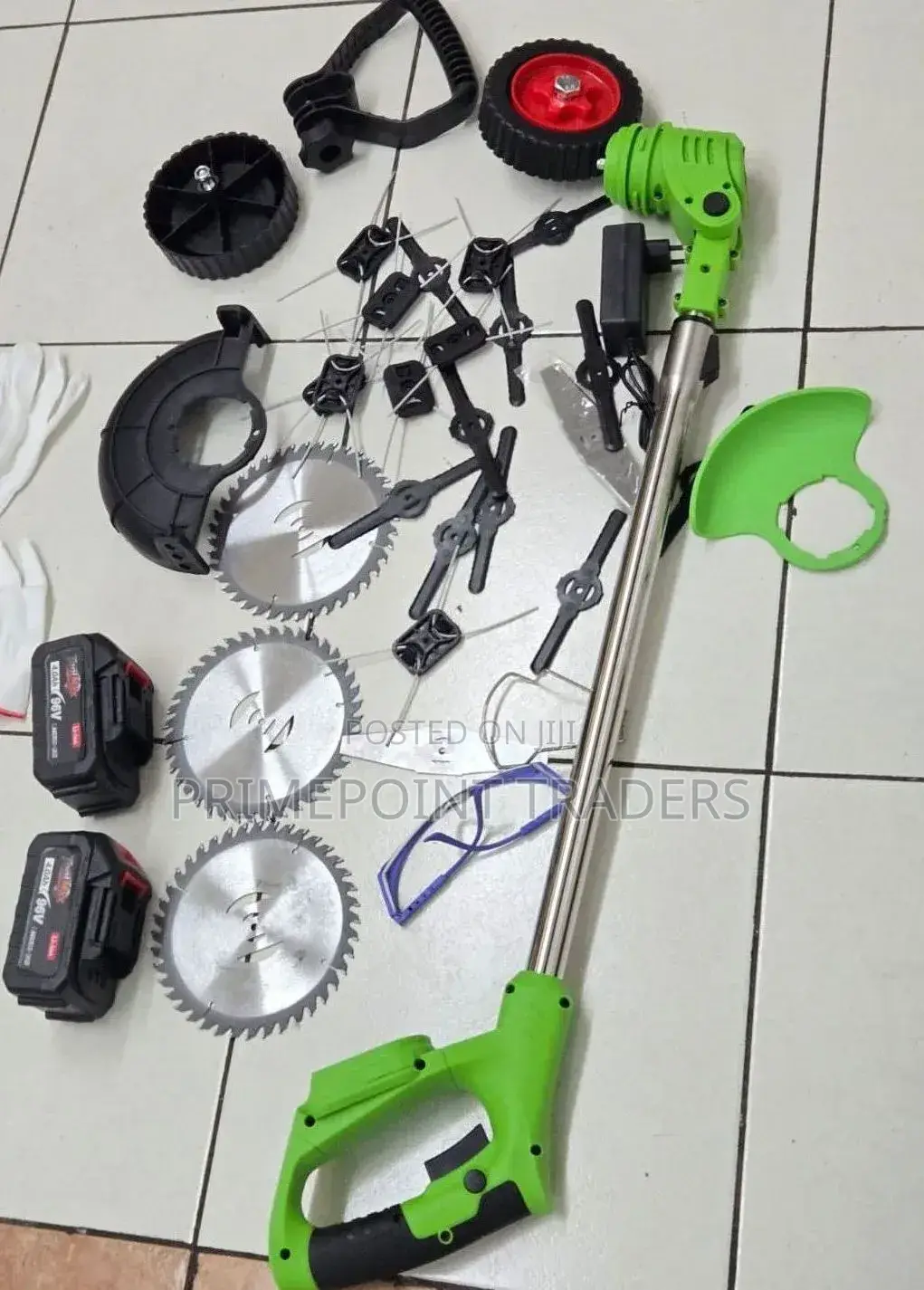 Green 96v Cordless Grass Trimmer Brush Cutter –24-blade Complete Set