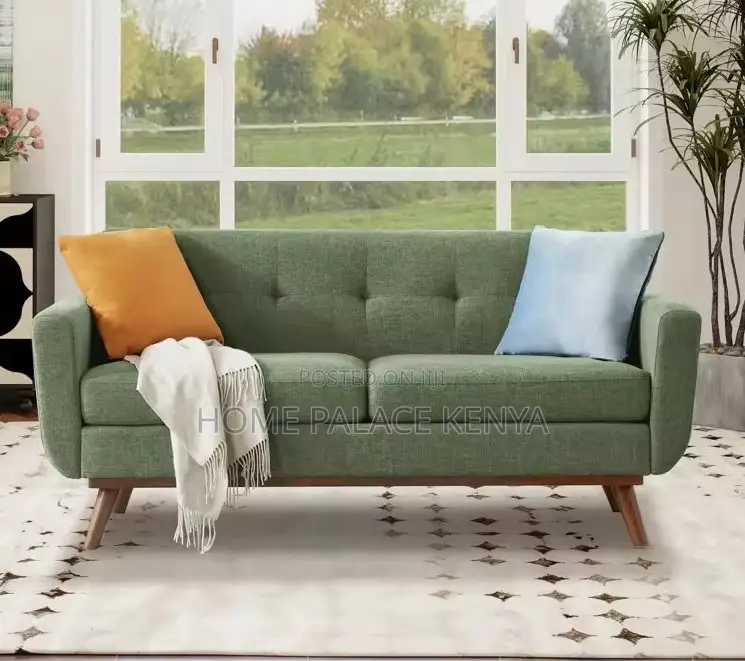 Home Sofa: Double Seat Button Tufted Fabric Sofa