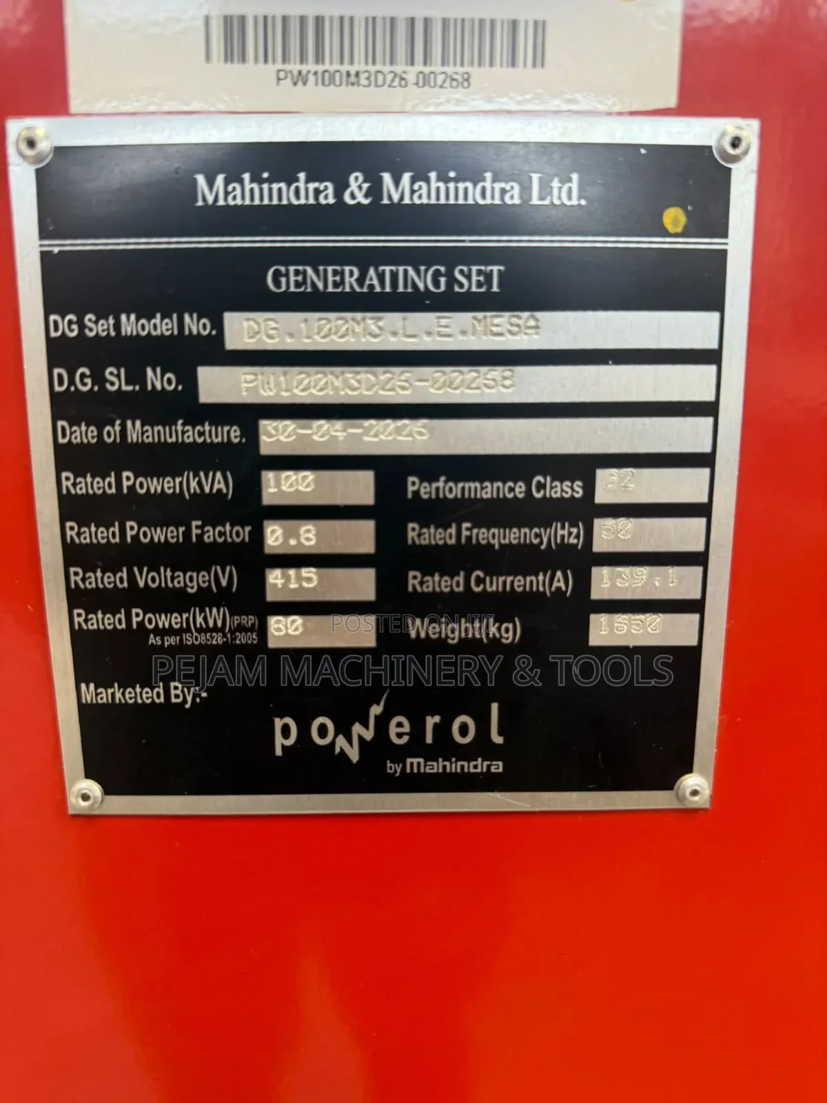 Mahindra 100kva Powerol Three Phase Super Silent Diesel Genset