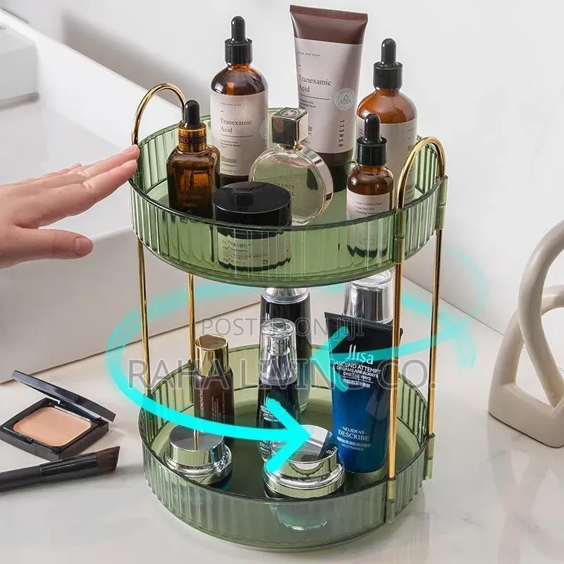2 Layer 360° Rotating Makeup Storage Rack Organizer
