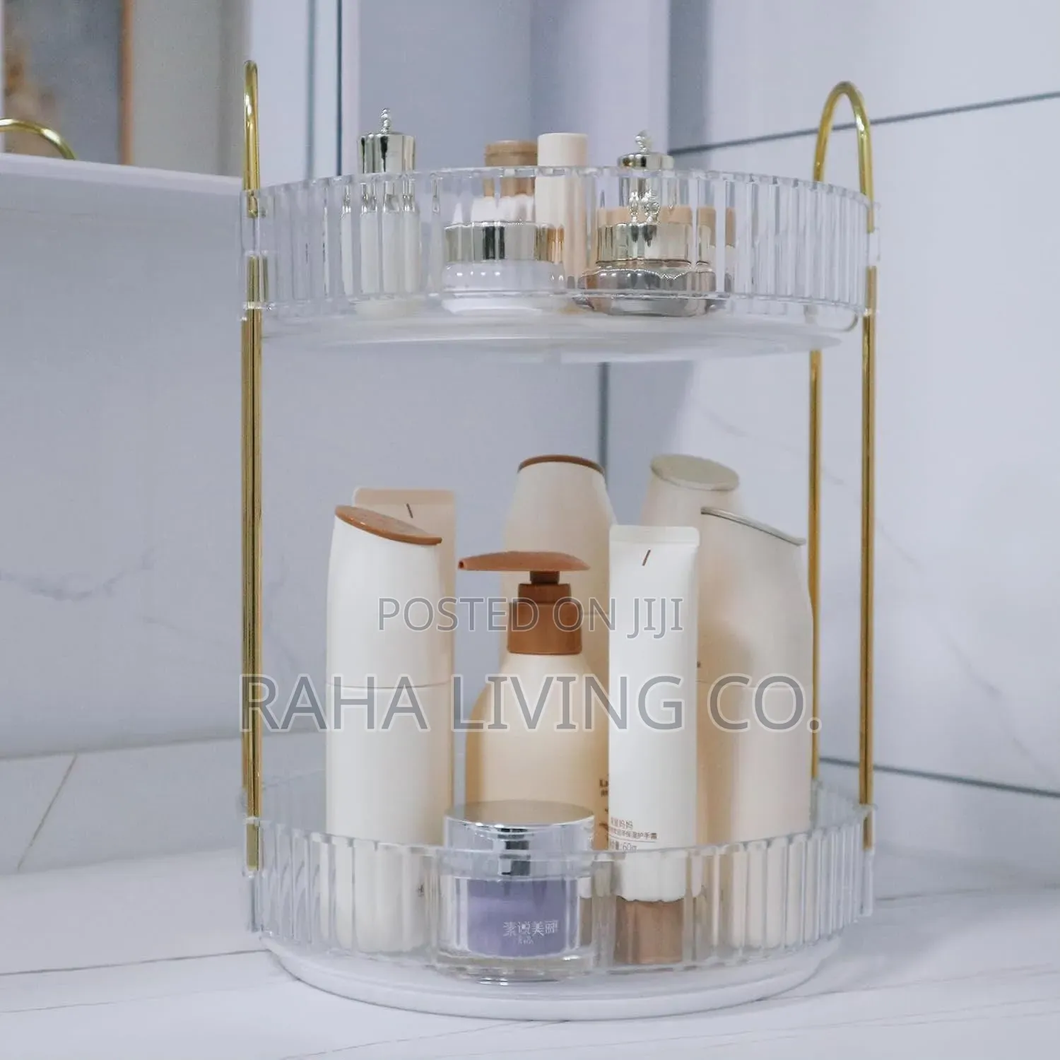 2 Layer 360° Rotating Makeup Storage Rack Organizer