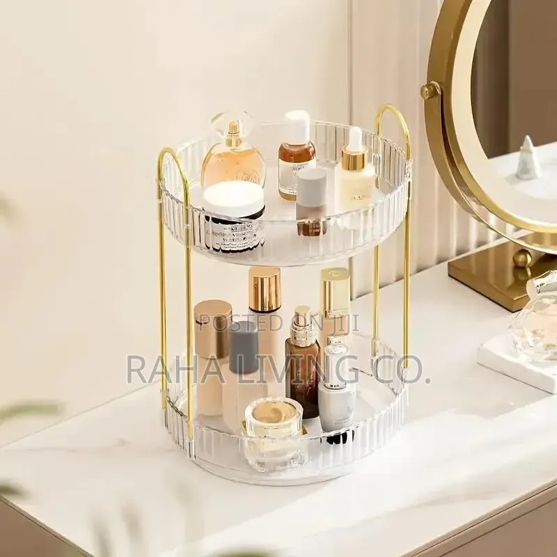 2 Layer 360° Rotating Makeup Storage Rack Organizer