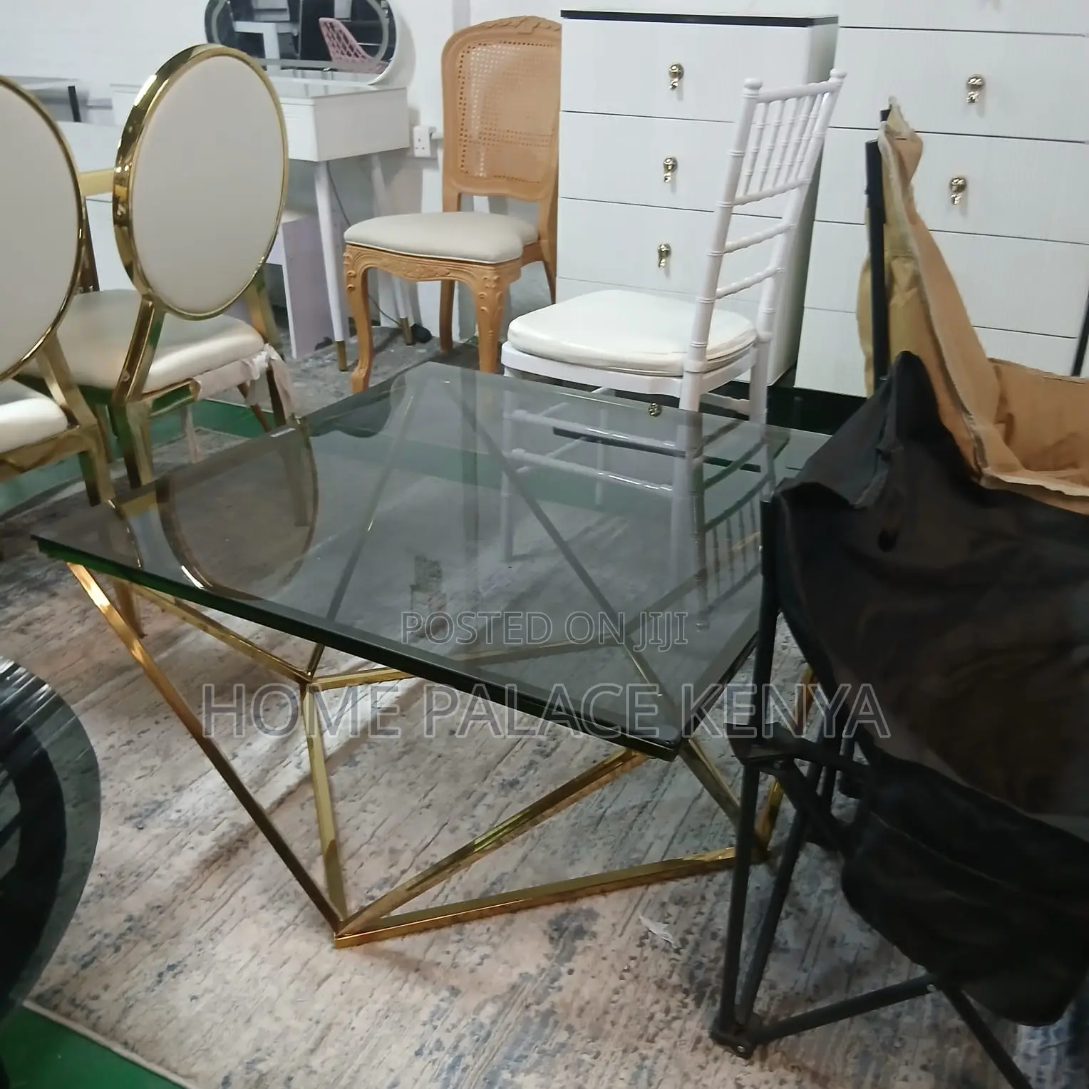 Coffee Table: Geometric Coffee Table With Gold Finished Frame