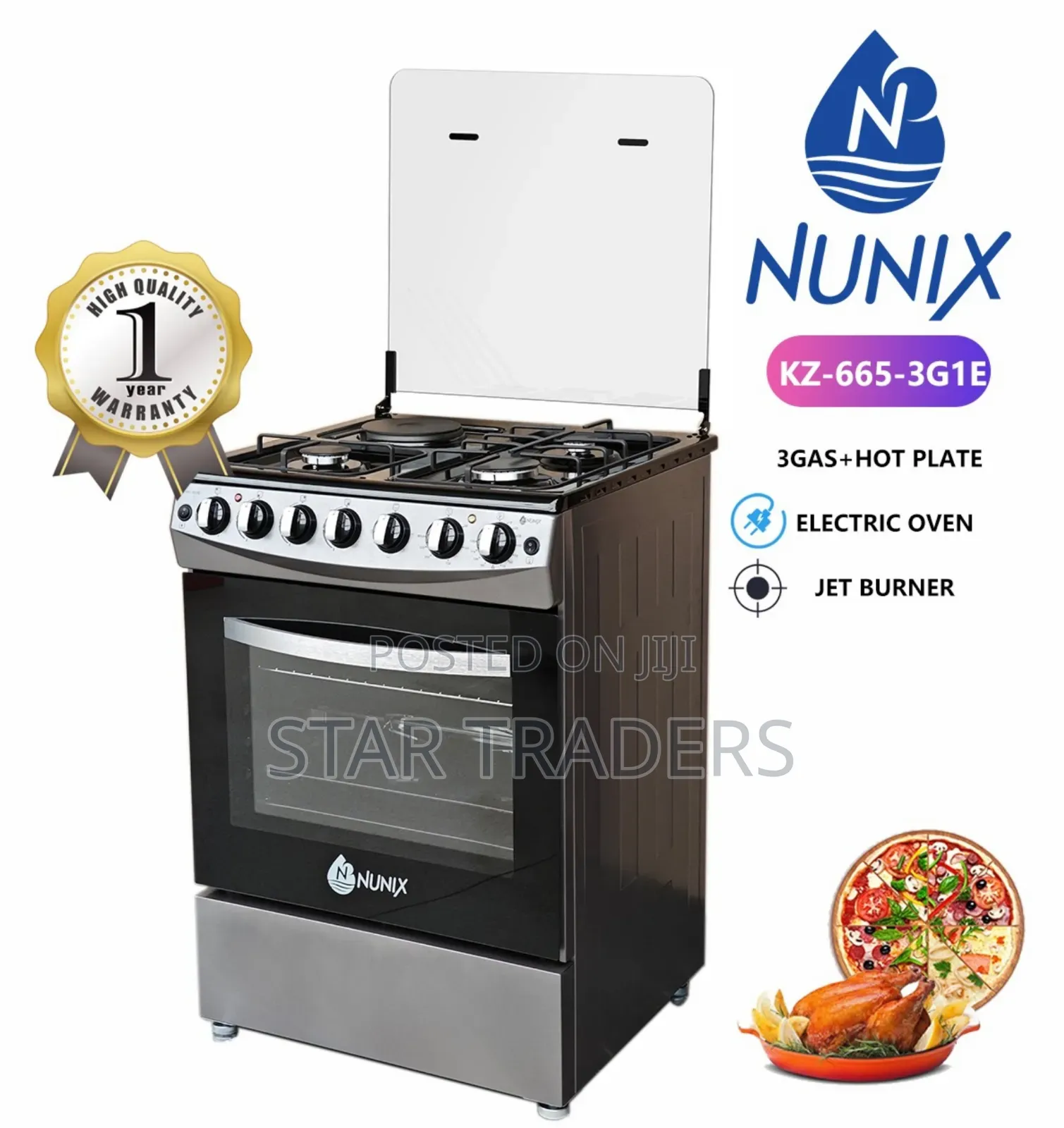 New Model Nunix Big 60×65 3+1 Freestanding Cooker