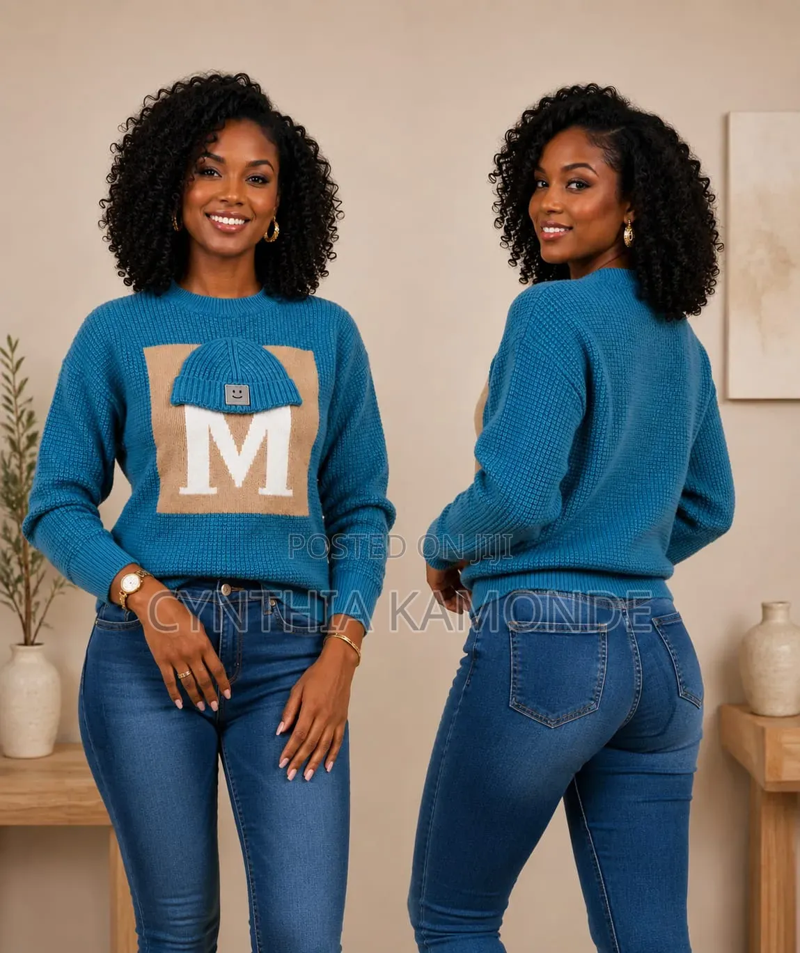 Waffle Knit Graphic Sweater