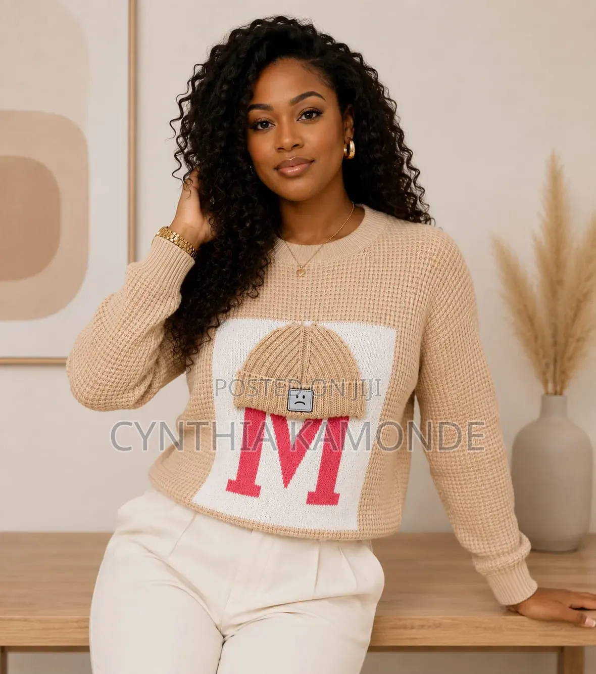 Waffle Knit Graphic Sweater