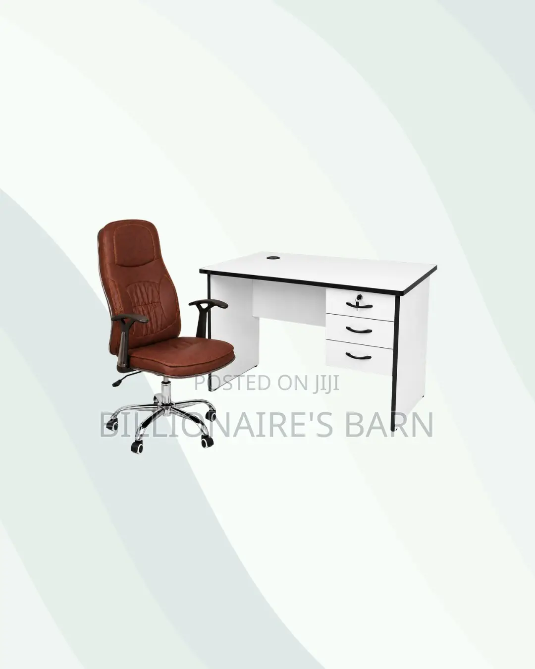 Compact 1m Desk, Brown Executive Leather Chair for Desk Organisation