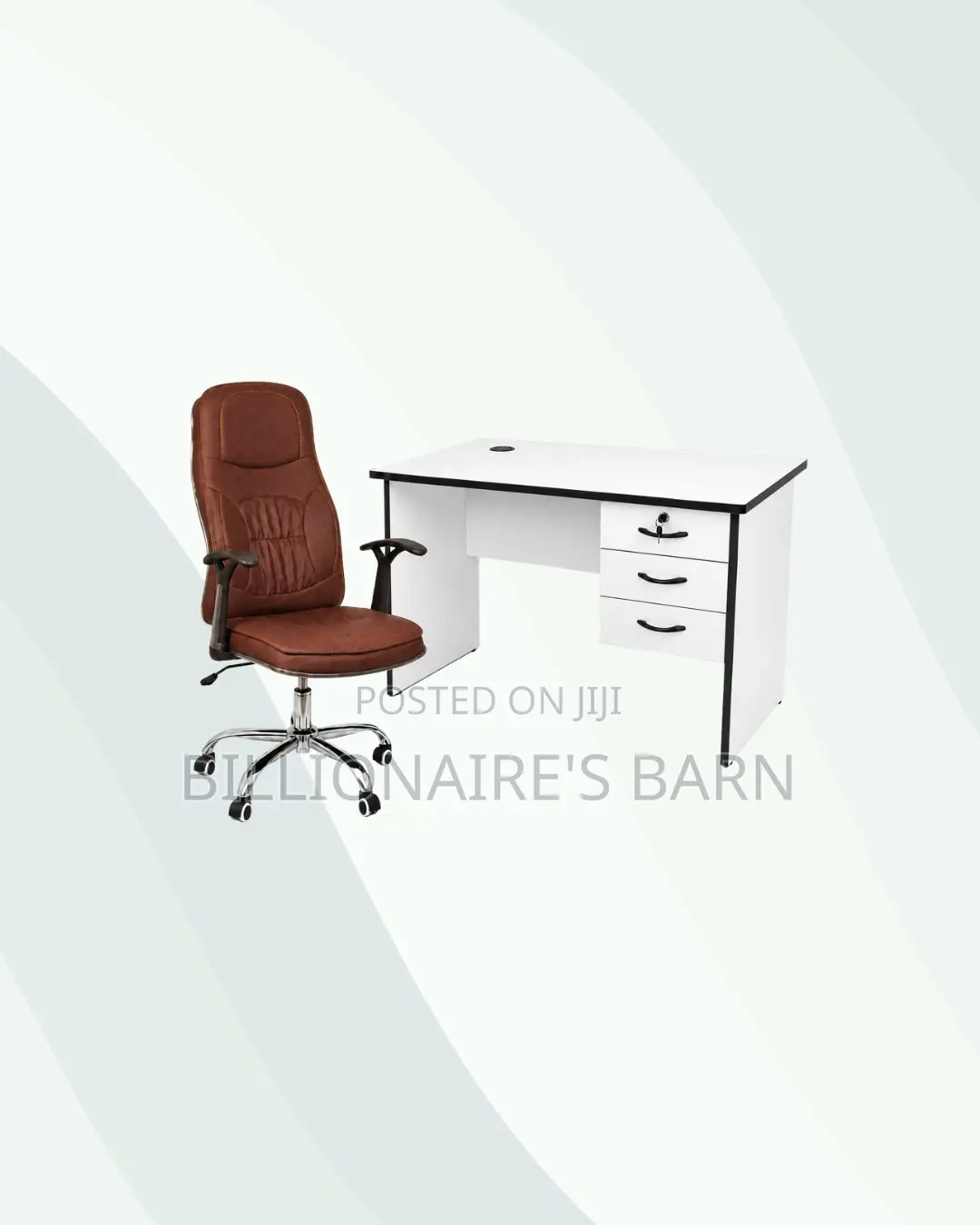 Compact 1m Desk, Brown Executive Leather Chair for Desk Organisation
